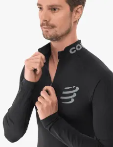 3D Thermo Unisex Yarım Fermuarlı Üst (Termal) - Siyah | Compressport XL/XXL