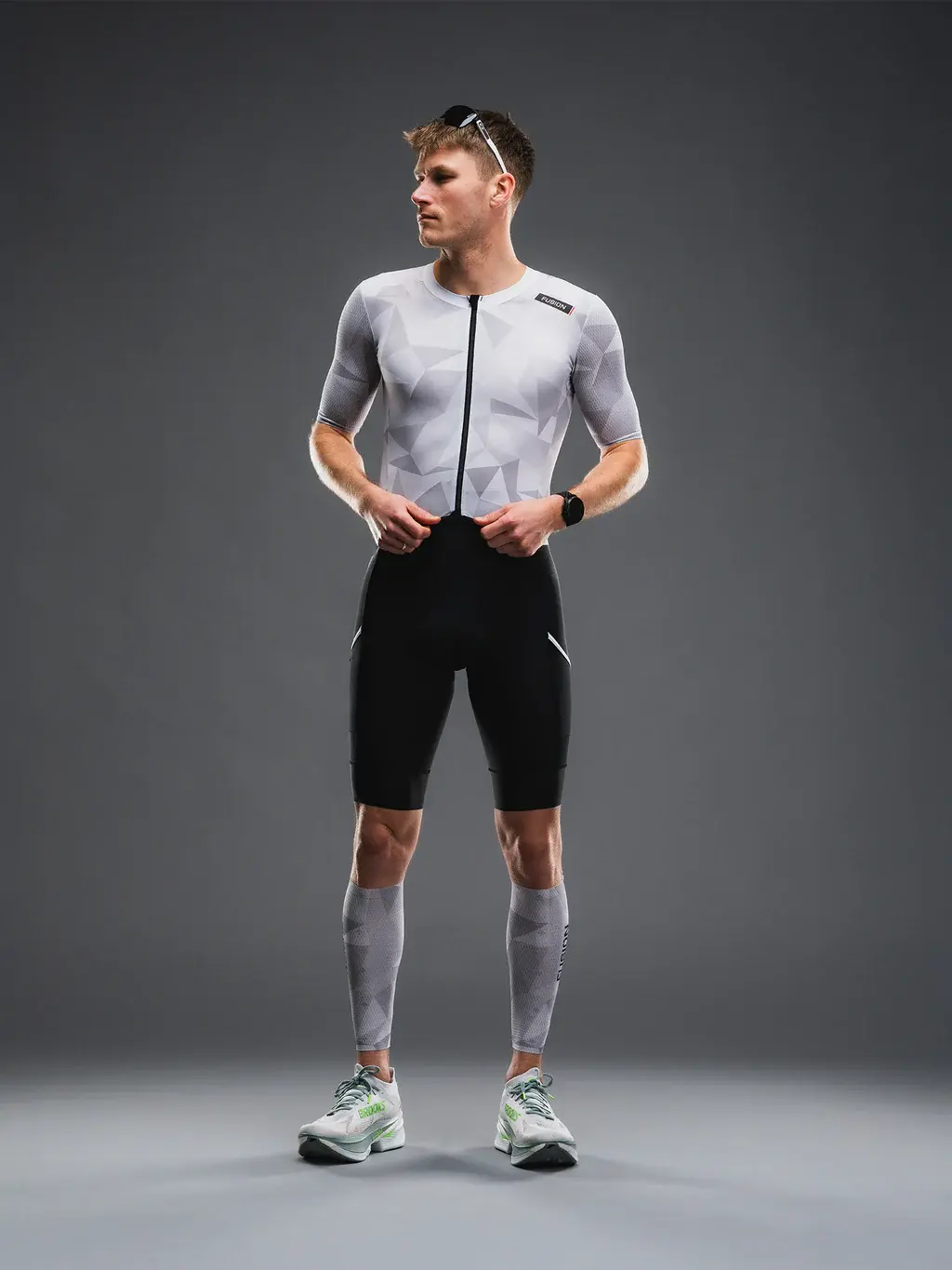 Tempo! Two Suit Triatlon Trisuit Unisex |Fusion M(edium) - Beyaz / Gri